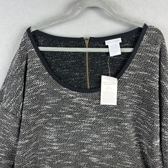 Soft Surroundings Knit Top Womens Large White Black Scoop Neck Marled Back Zip - Picture 2 of 12